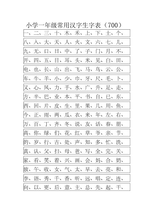 常用汉字生字表(幼儿园大班)