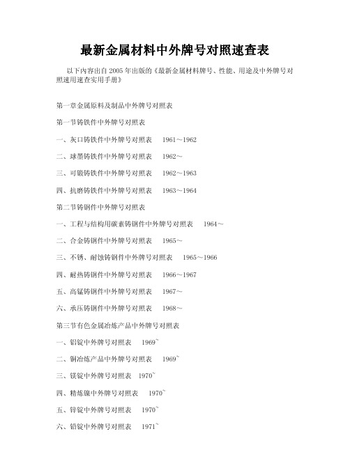 最新中外金属材料对照表