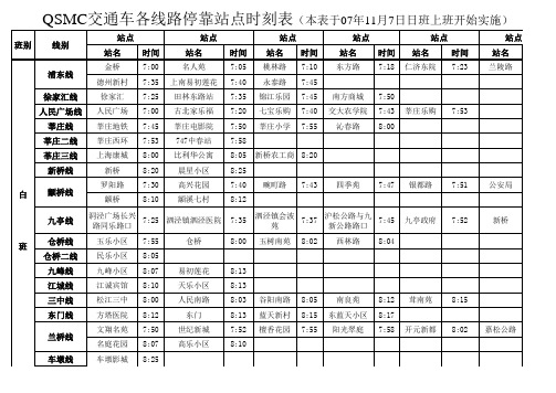 九点上班线路站点及发车时间参考表(2010年)