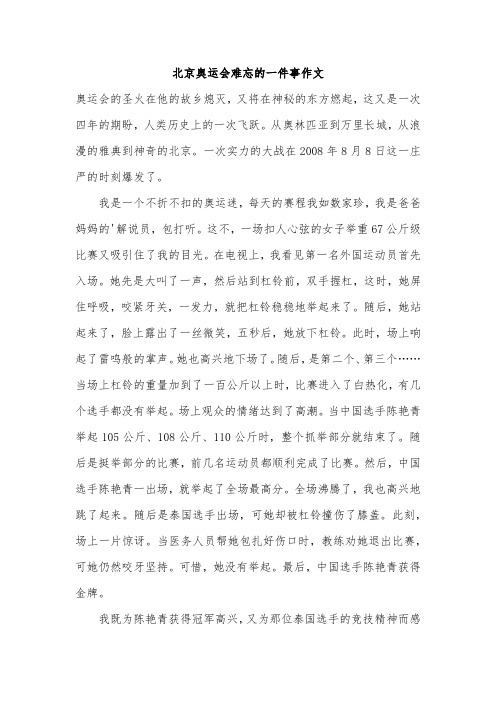 北京奥运会难忘的一件事作文