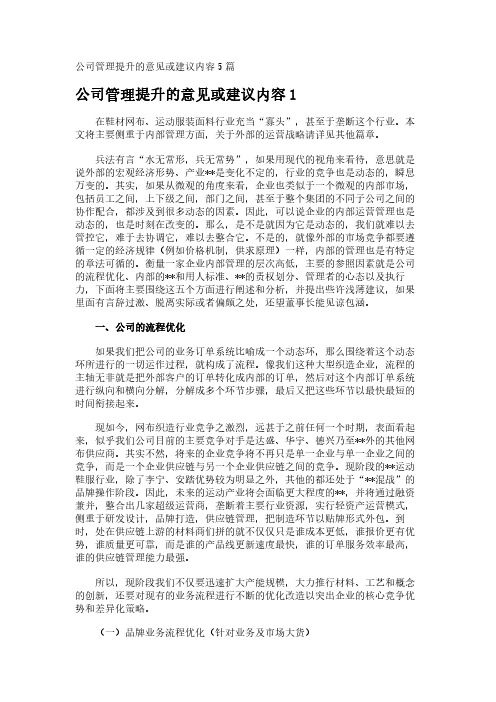 公司管理提升的意见或建议内容5篇