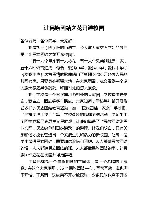 让民族团结之花开遍校园