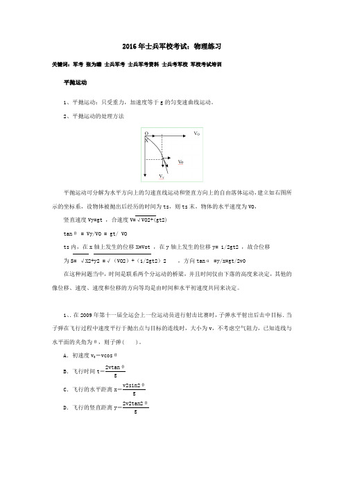 2016年士兵军校考试：物理练习