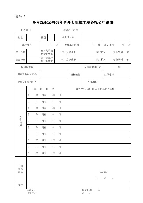 各类职称晋升条件报名表