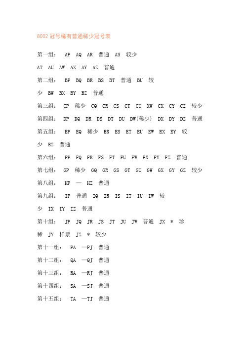 8002冠号稀有普通稀少冠号表