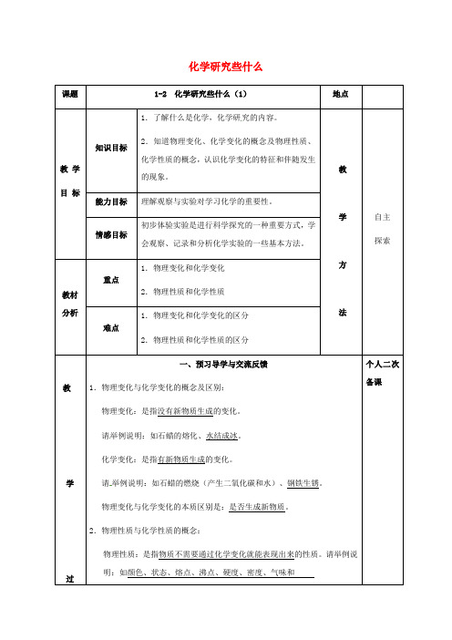 沪教版化学-九年级上册第一章开启化学之门1.2化学研究些什么教案