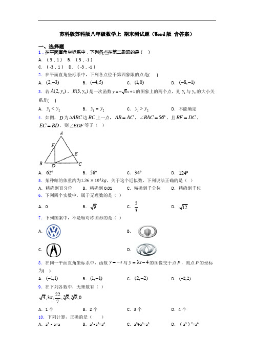 苏科版苏科版八年级数学上 期末测试题(Word版 含答案)