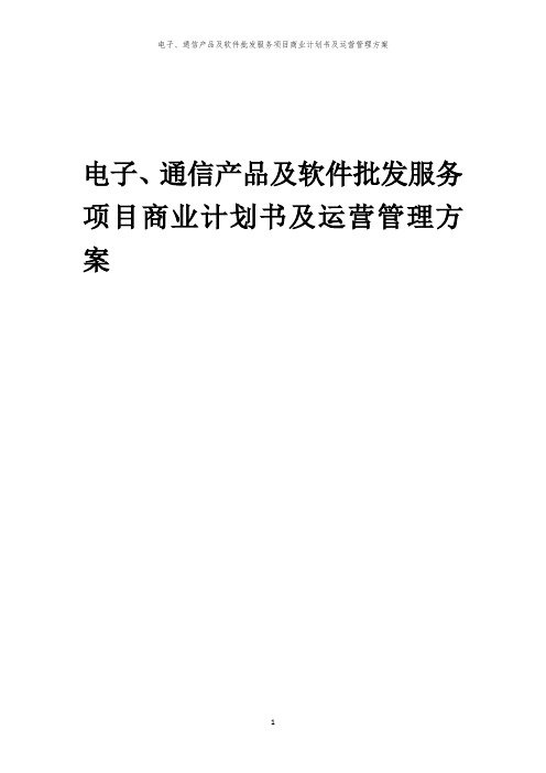 2024年电子、通信产品及软件批发服务项目商业计划书及运营管理方案