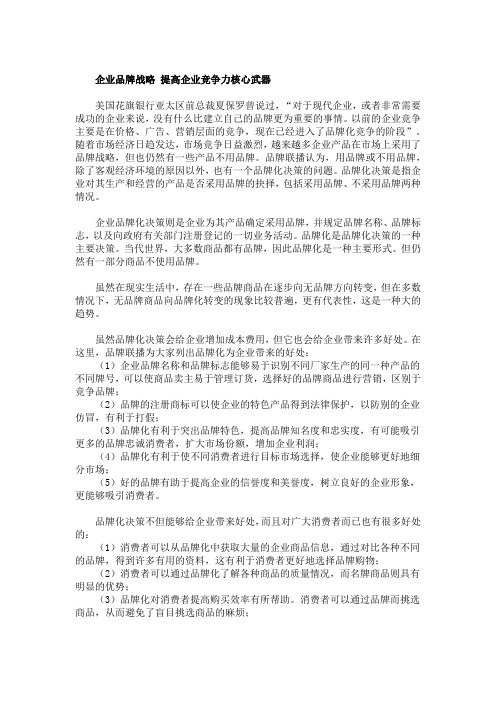 企业品牌战略提高企业竞争力核心武器