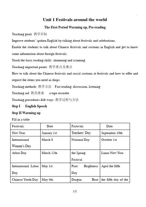 Unit1Festivalsaroundtheworldprereading教案(1)