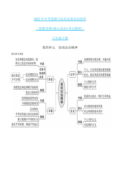 第四单元 崇尚法治精神-2022年中考道德与法治必备知识清单(思维导图+核心知识+考点梳理) 