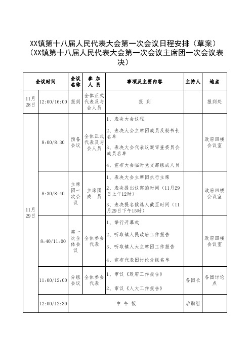 镇人代会日程表定稿