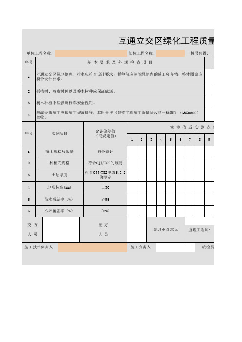 互通立交区绿化工程质量评定表