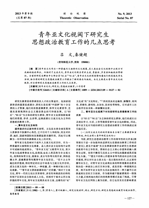 青年亚文化视阈下研究生思想政治教育工作的几点思考