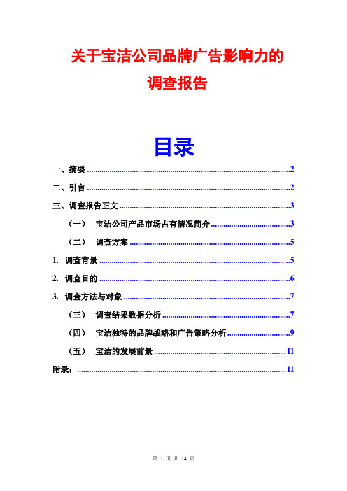 宝洁品牌传播影响力市场调查报告(范文模板)