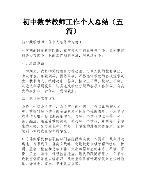 初中数学教师工作个人总结(五篇)