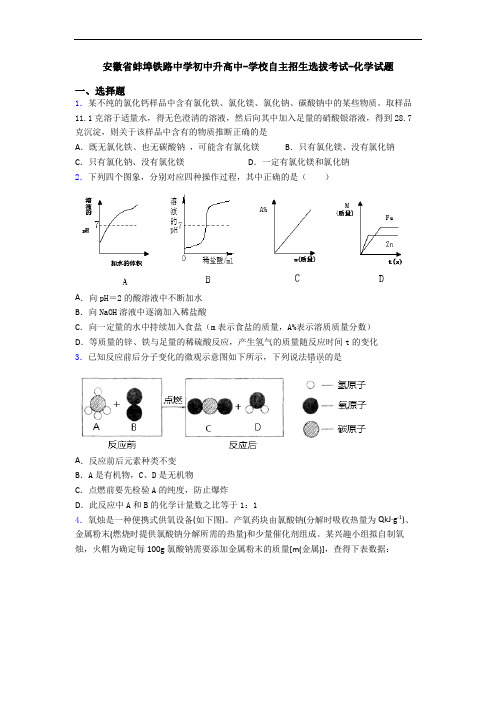 安徽省蚌埠铁路中学初中升高中-学校自主招生选拔考试-化学试题