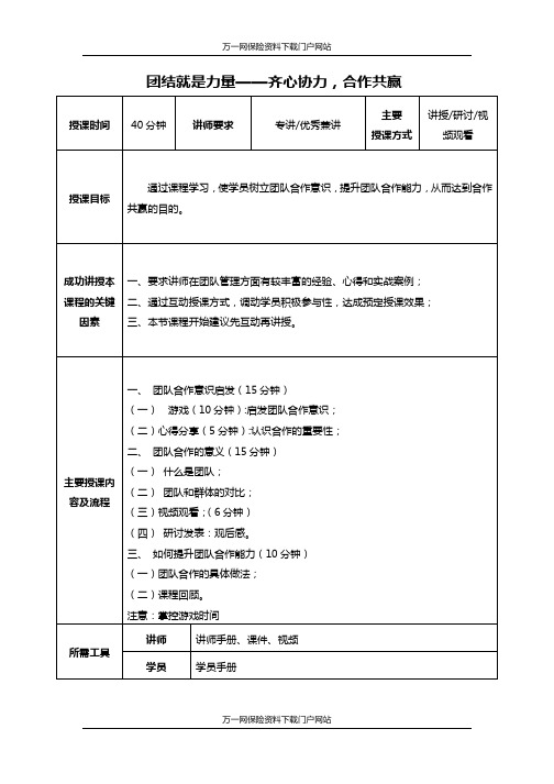 团结就是力量——齐心协力 合作共赢 讲师大纲