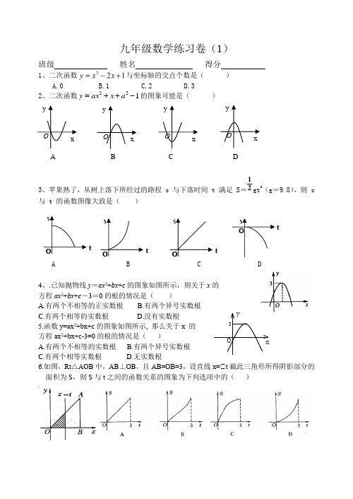 沪科版九年级上册二次函数经典练习题(1)