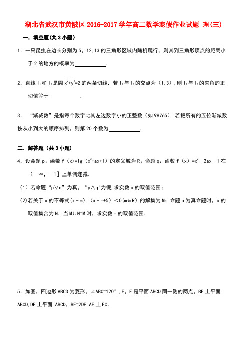 湖北省武汉市黄陂区高二数学寒假作业试题理(三)