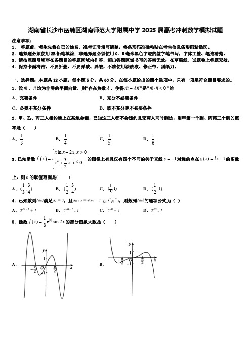 湖南省长沙市岳麓区湖南师范大学附属中学2025届高考冲刺数学模拟试题含解析