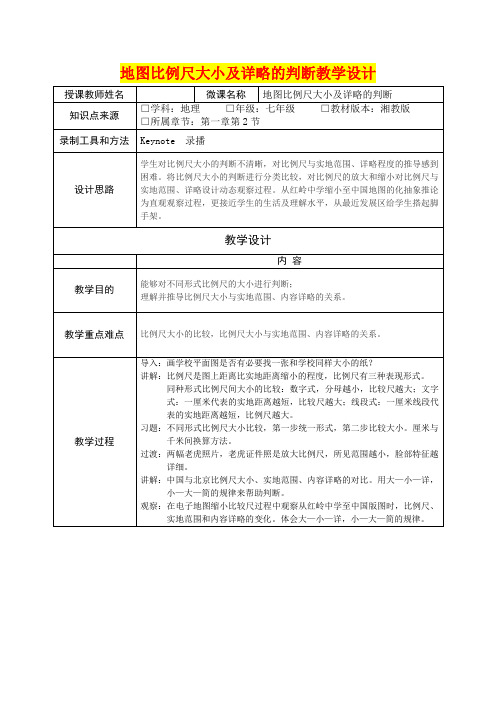 七年级地理      地图比例尺大小及详略的判断教学设计