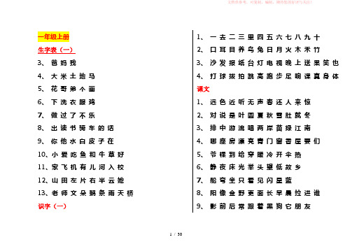 人教版小学语文生字表一二123456年级