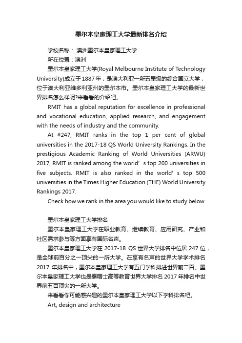 墨尔本皇家理工大学最新排名介绍