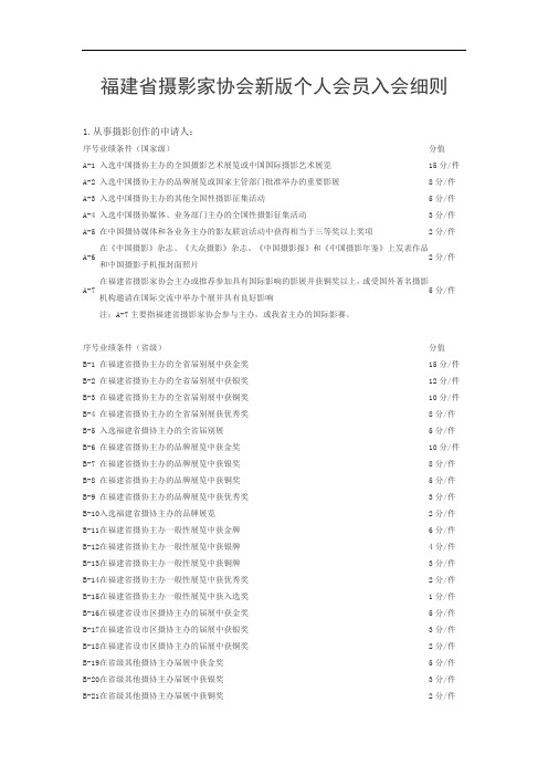 福建省摄影家协会新版个人会员入会细则