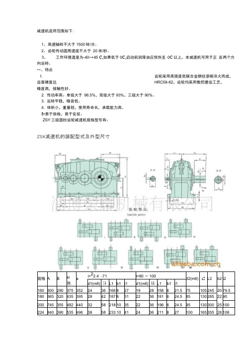 ZSY减速机技术参数及安装尺寸