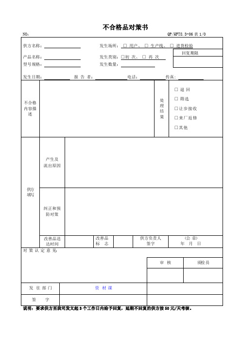 不合格品控制程序表格