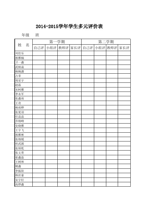 二(三)学生多元评价表