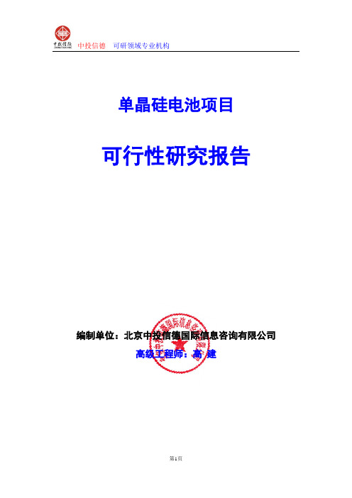 单晶硅电池项目可行性研究报告编制格式说明(模板型word)