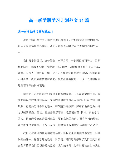 高一新学期学习计划范文14篇