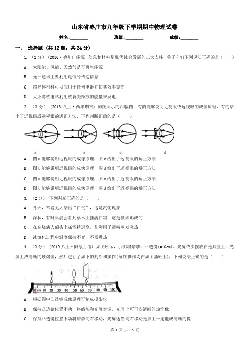 山东省枣庄市九年级下学期期中物理试卷