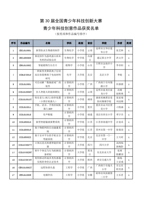 2015年青少年科技创意作品获奖名单介绍