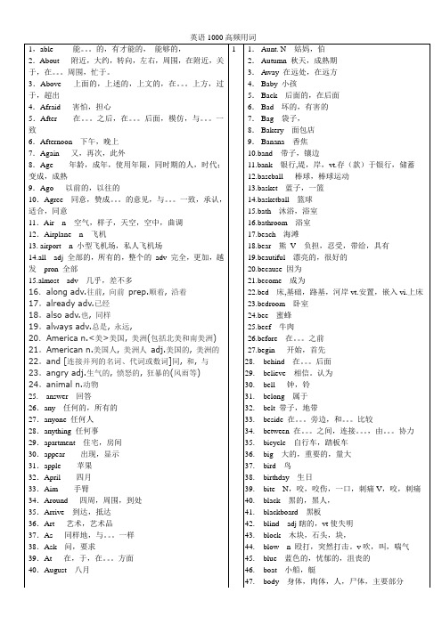 英语1000高频用词