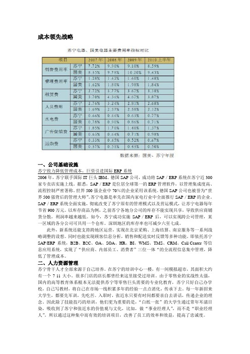 苏宁 业务层战略分析 成本领先战略 差异化战略