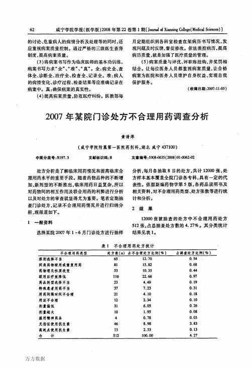 2007年某院门诊处方不合理用药调查分析