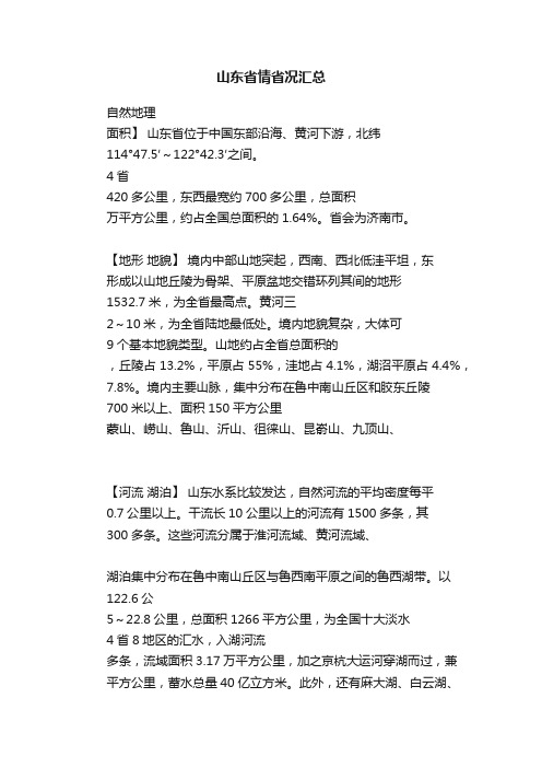 山东省情省况汇总