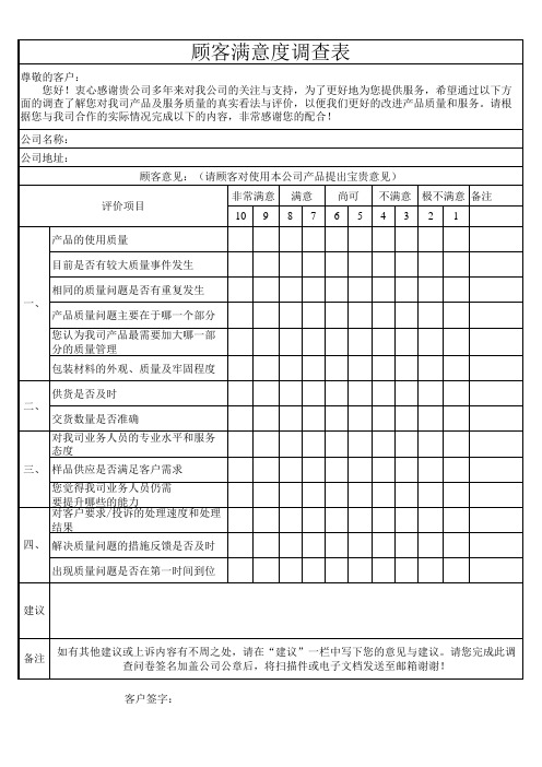 2020年最新版：顾客满意度调查表