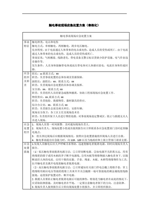 触电事故现场应急处置方案(表格化)