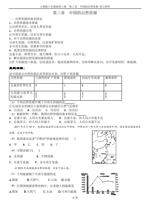 人教版八年级地理上册  第三章  中国的自然资源 复习资料