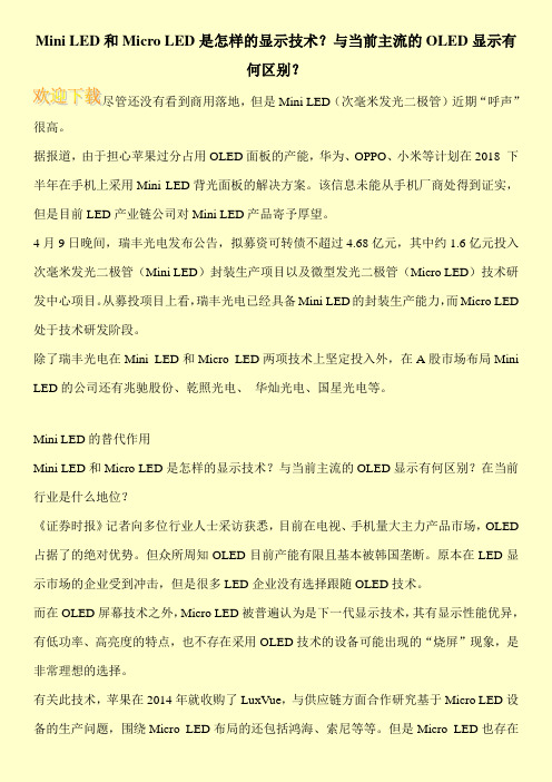 Mini LED和Micro LED是怎样的显示技术？与当前主流的OLED显示有何区别？