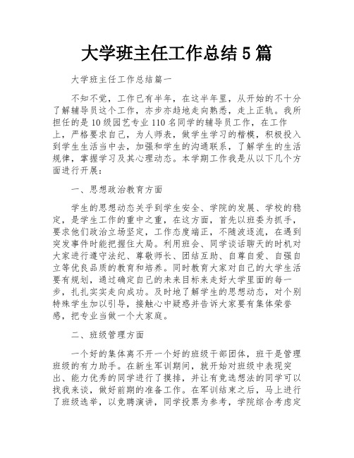 大学班主任工作总结5篇