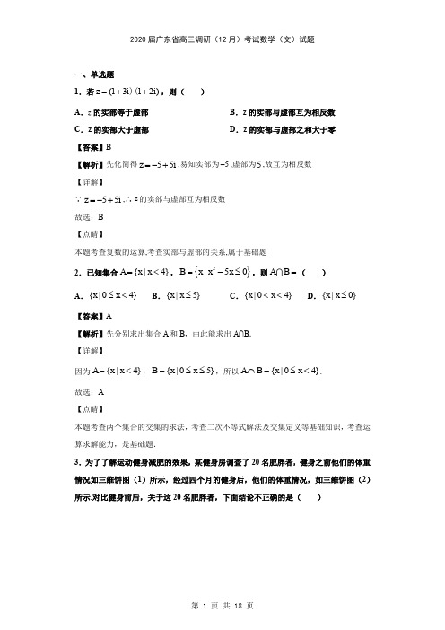 2020届广东省高三调研(12月)考试数学(文)试题(解析版)