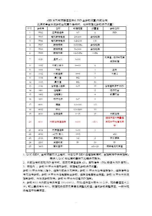 ABB恒压供水参数表