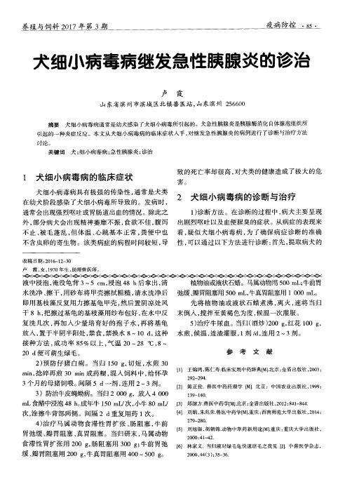 犬细小病毒病继发急性胰腺炎的诊治