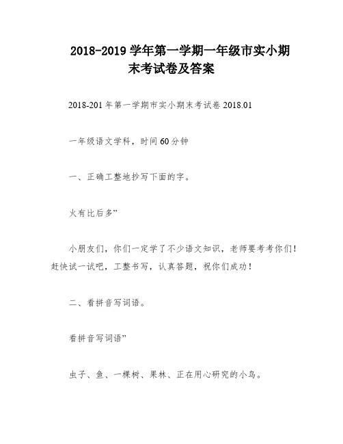 2018-2019学年第一学期一年级市实小期末考试卷及答案