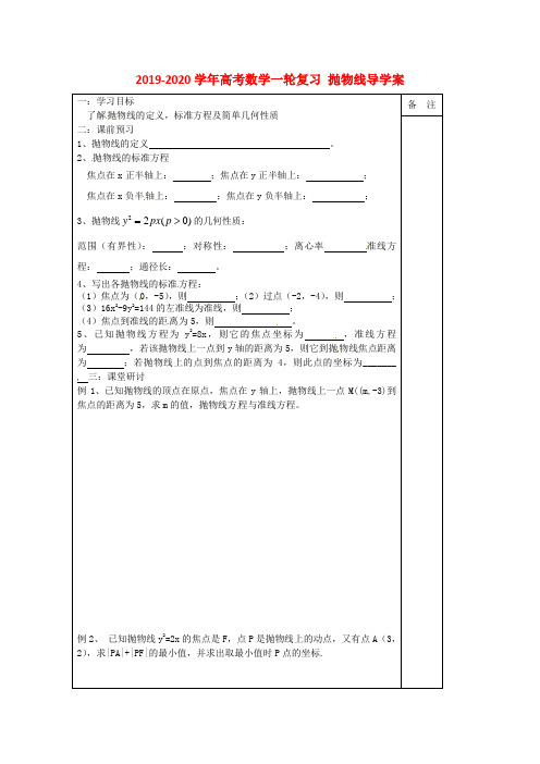 2019-2020学年高考数学一轮复习-抛物线导学案